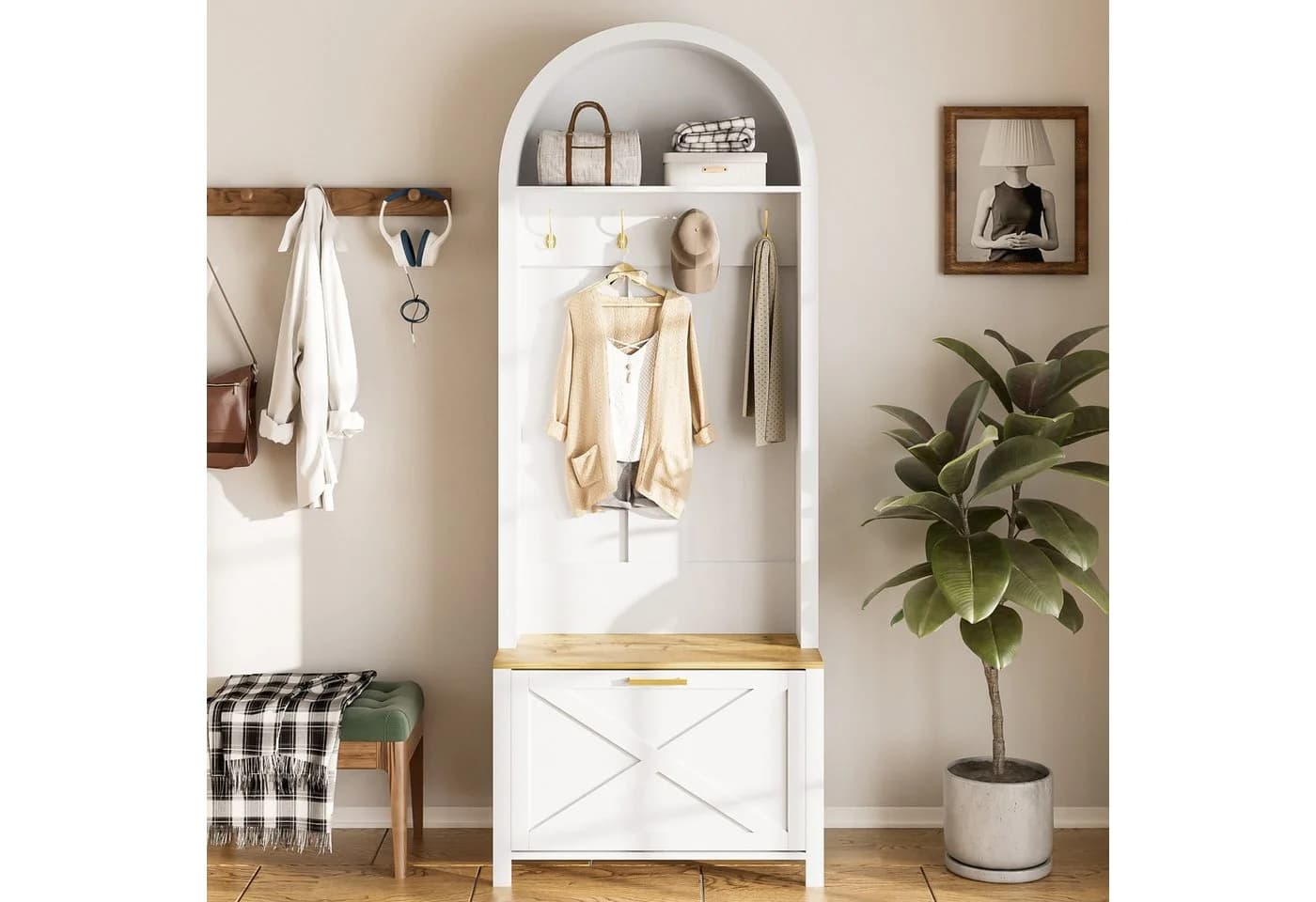 STILVORA Garderobenschrank Holzfarbe + Weiß