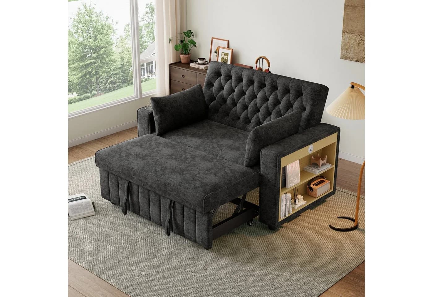 STILVORA Schlafsofa mit USB-Ladeanschluss & Getränkehalter Grau/Beige