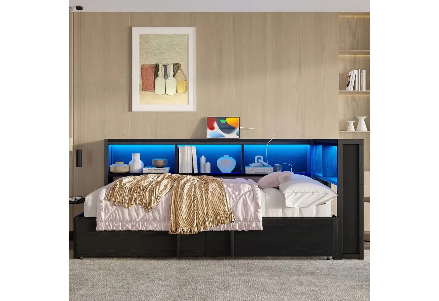 STILVORA Daybed 90x200 mit Ausziehbett, Tagesbett mit LED & USB