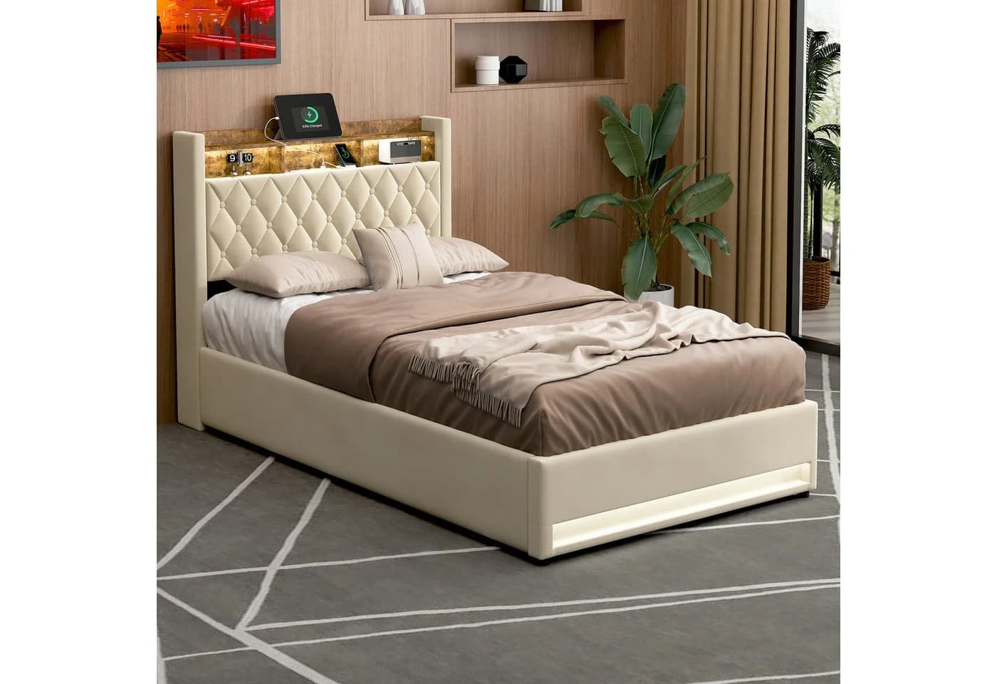 STILVORA Polsterbett mit Bettkasten 140x200 cm USB & LED-Licht