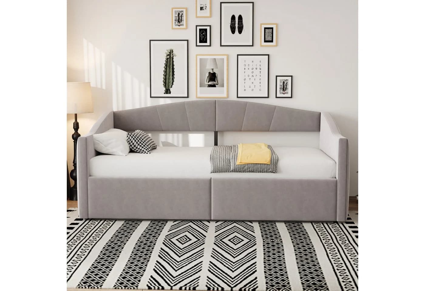 STILVORA Schlafsofa mit Bettkasten und Lattenrost Grau Samt