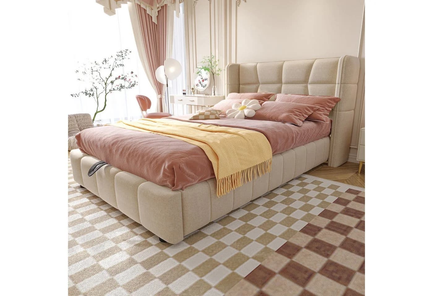 STILVORA Polsterbett 90x200 mit Bettkasten Beige Metall