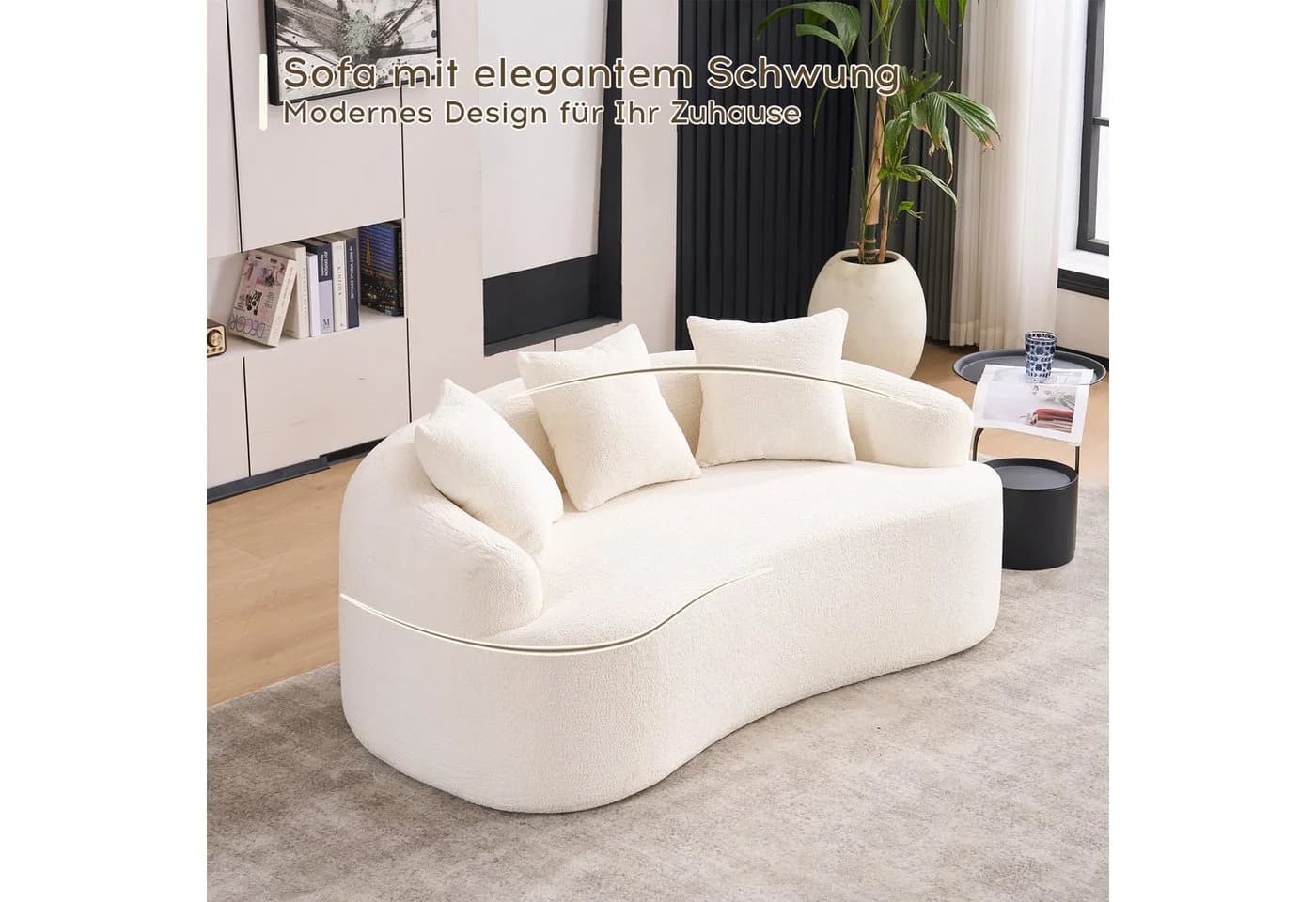 STILVORA Schlafsofa 2 Sitzer Chenille Weiß mit 3 Kissen