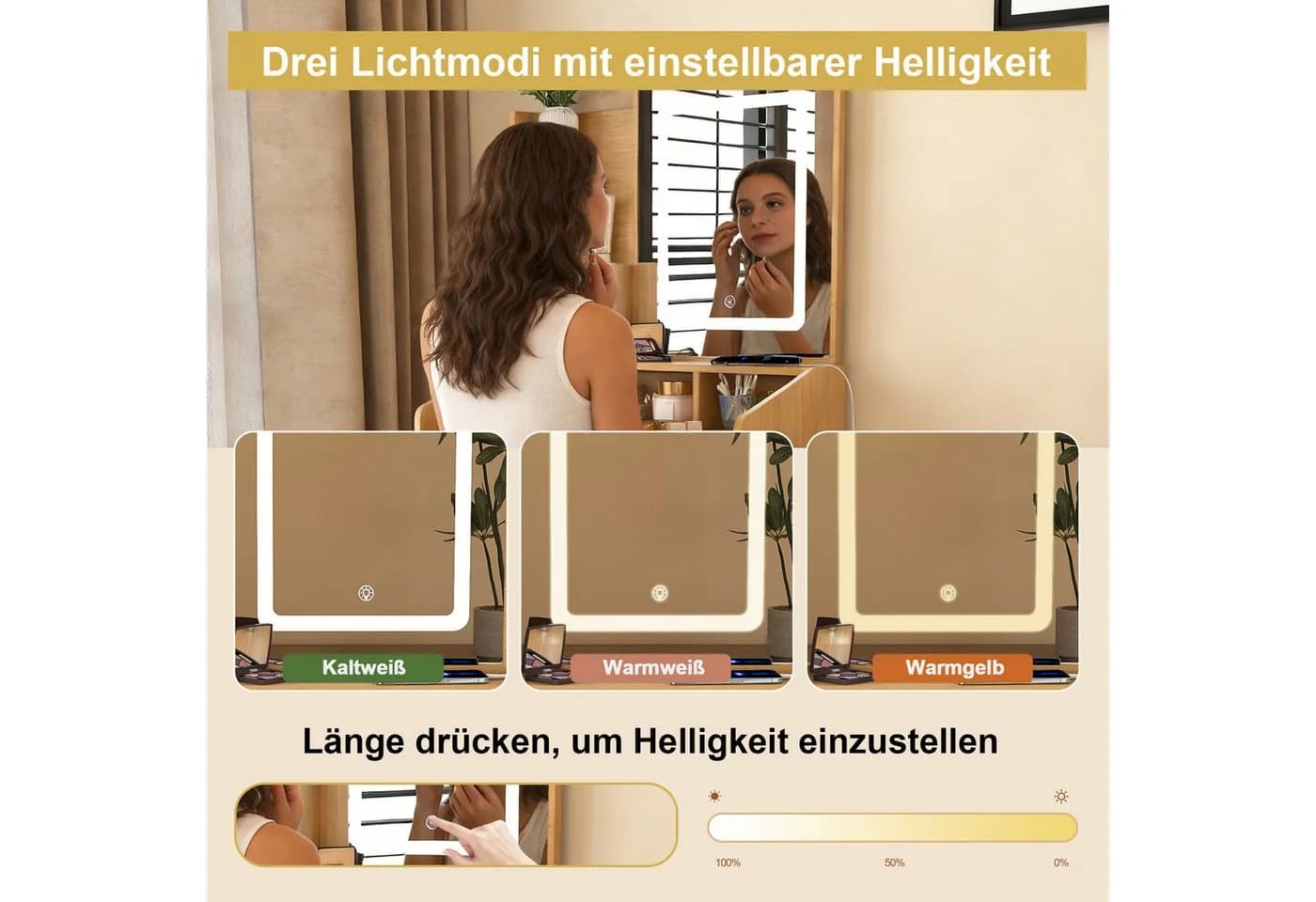 STILVORA Schminktisch mit LED-Spiegel, Hocker & Steckdose
