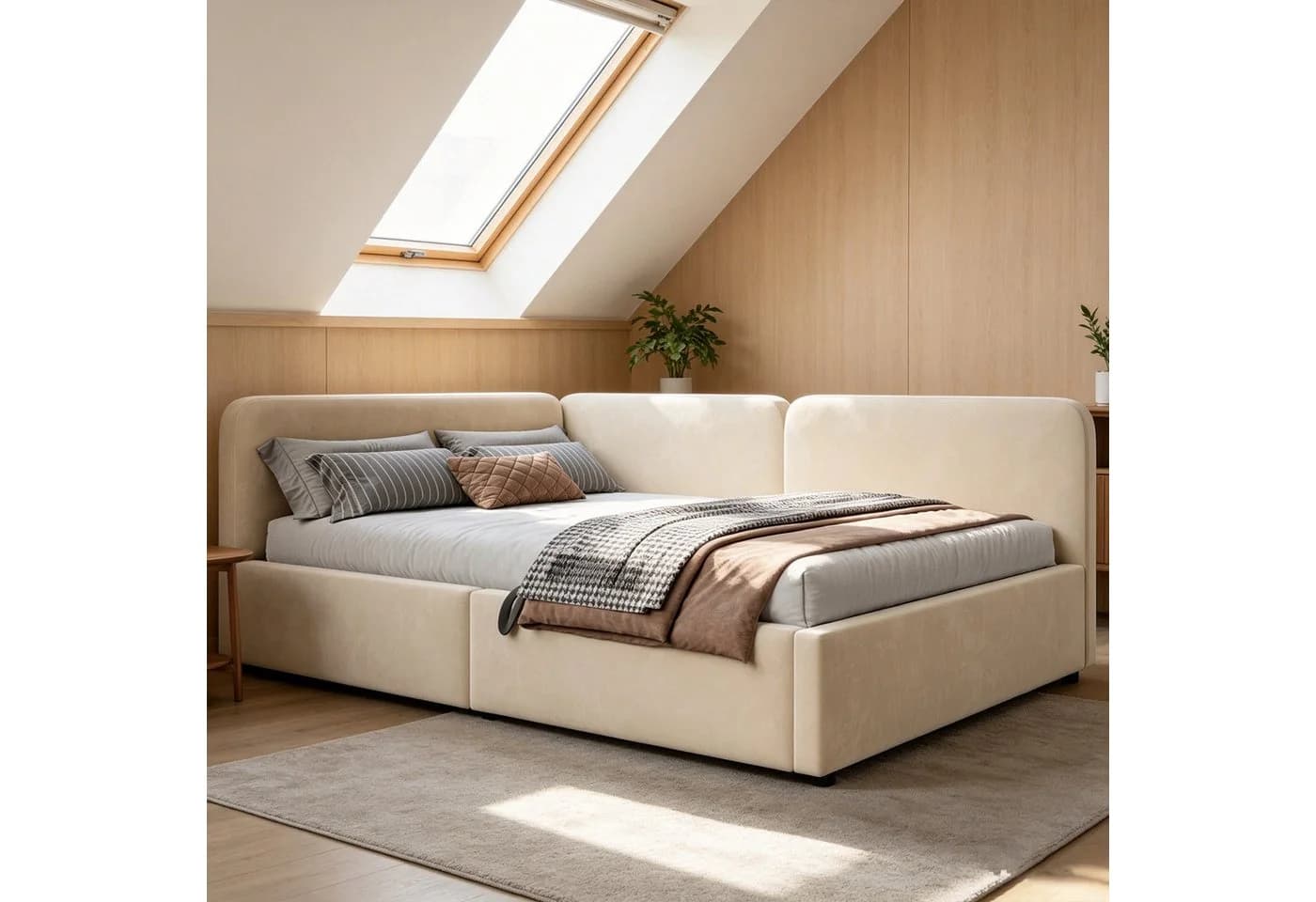 STILVORA Polsterbett 140x200 mit Stauraum und Samtbezug Beige