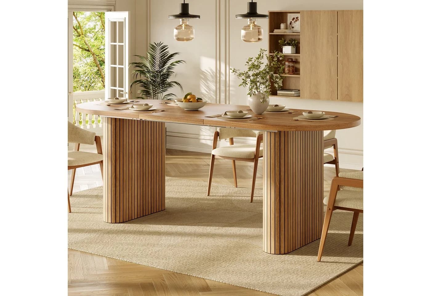 STILVORA Ausziehbarer Esstisch Oval Braun MDF Metall