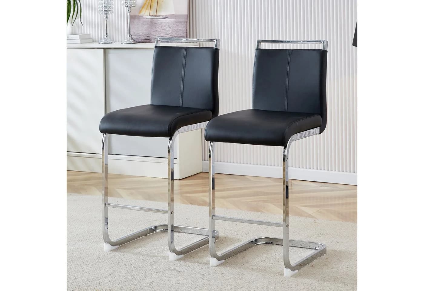 REDOM Barhocker 2er-Set Schwarz Kunstleder Metall