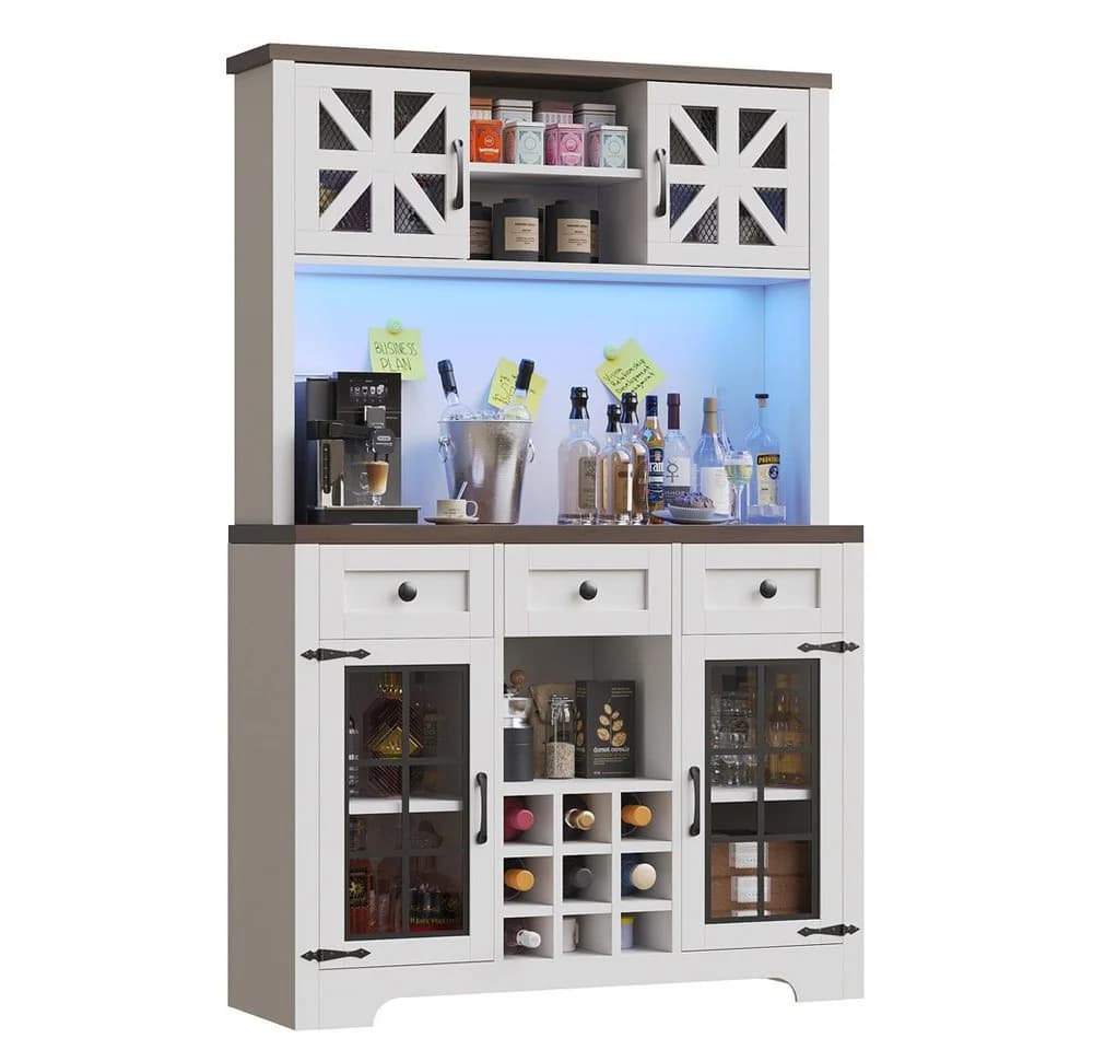 REDOM Hochschrank Modern Weiß mit Smart LED Beleuchtung und Weinregal