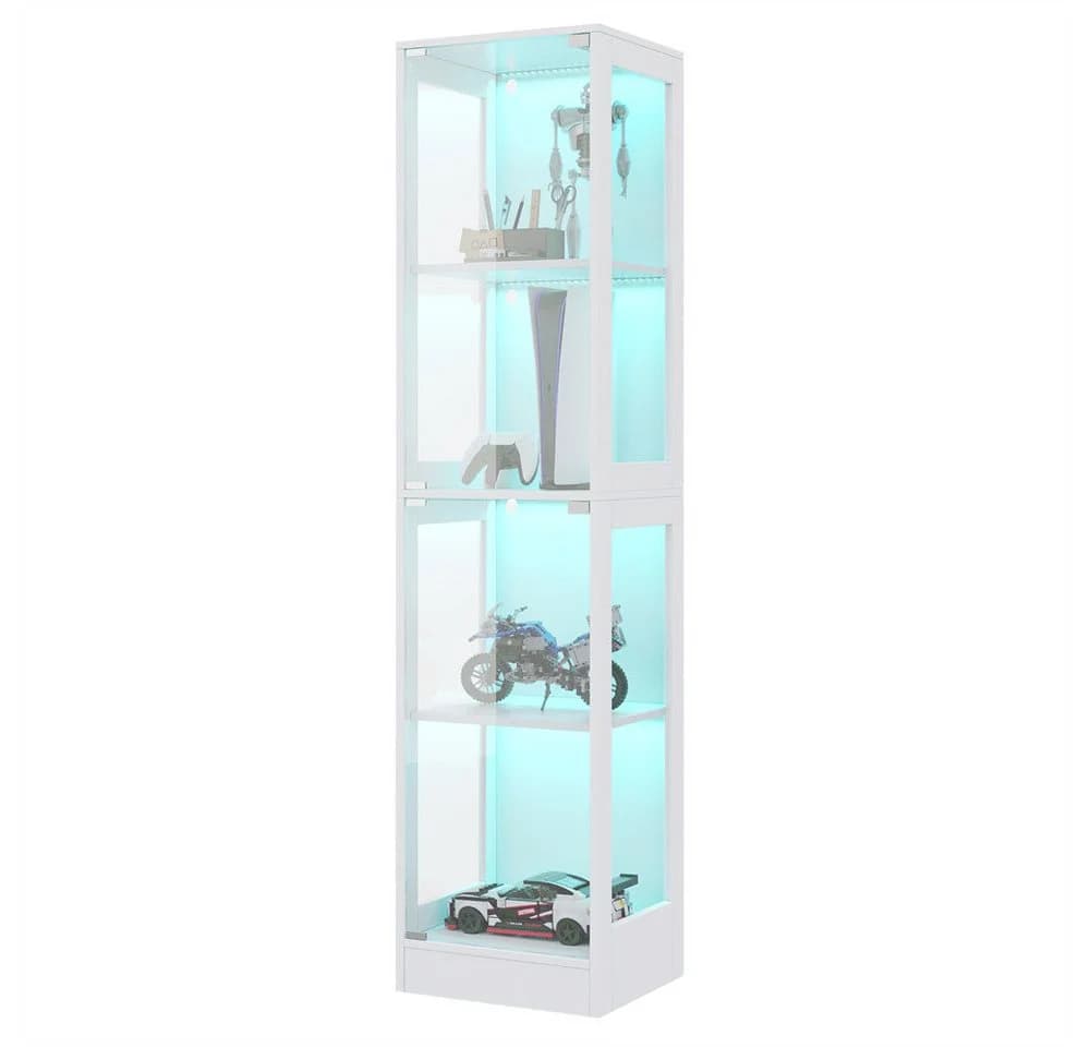 REDOM Vitrine Glas mit LED-Beleuchtung und Push-to-Open Tür
