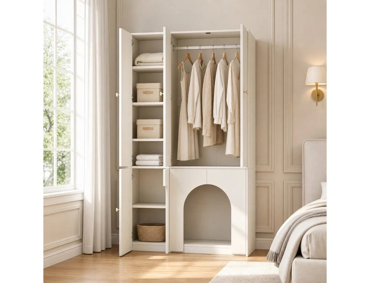 REDOM Kleiderschrank Moderner Hochschrank Weiß mit Kinder-Spielezone