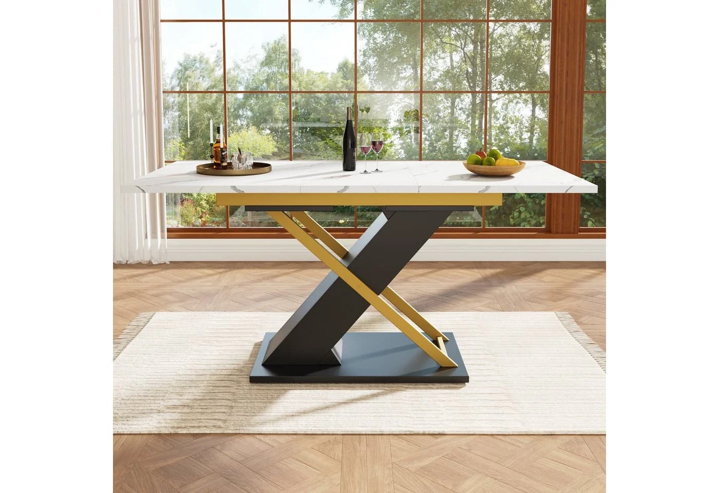 HAUSS SPOLE Esstisch Ausziehtisch 120-160×80cm Marmormuster Goldene Kreuzbeine