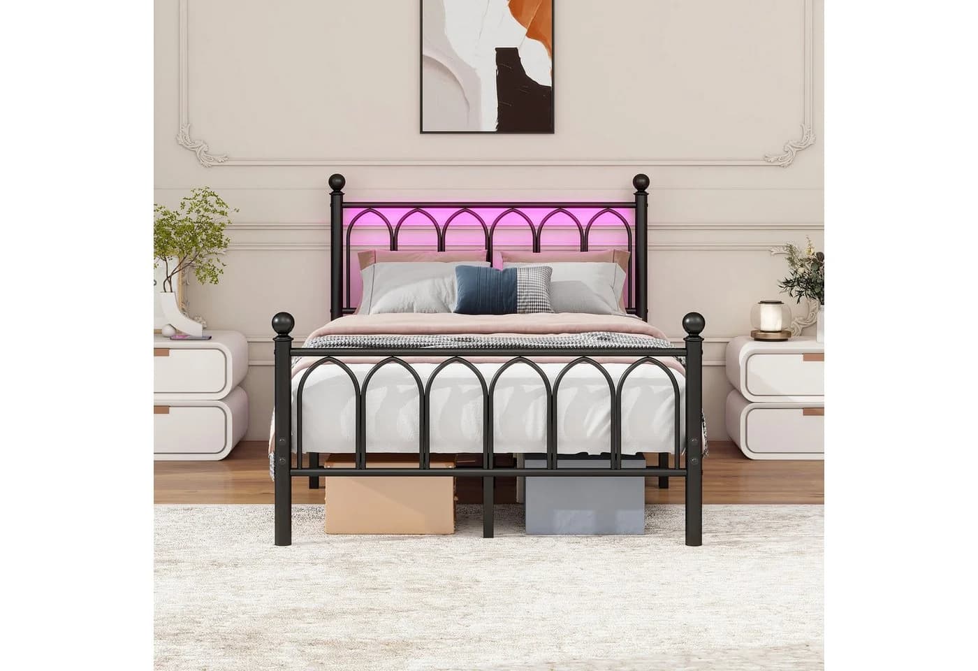 HAUSS SPOLE Metallbett 120x200 Schwarz/Weiß mit USB & LED