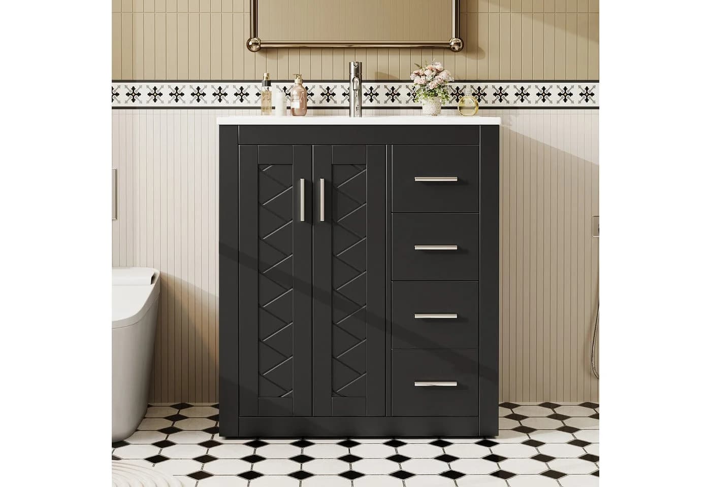HAUSS SPOLE Waschtisch Schwarz mit Keramikbecken und Soft-Close