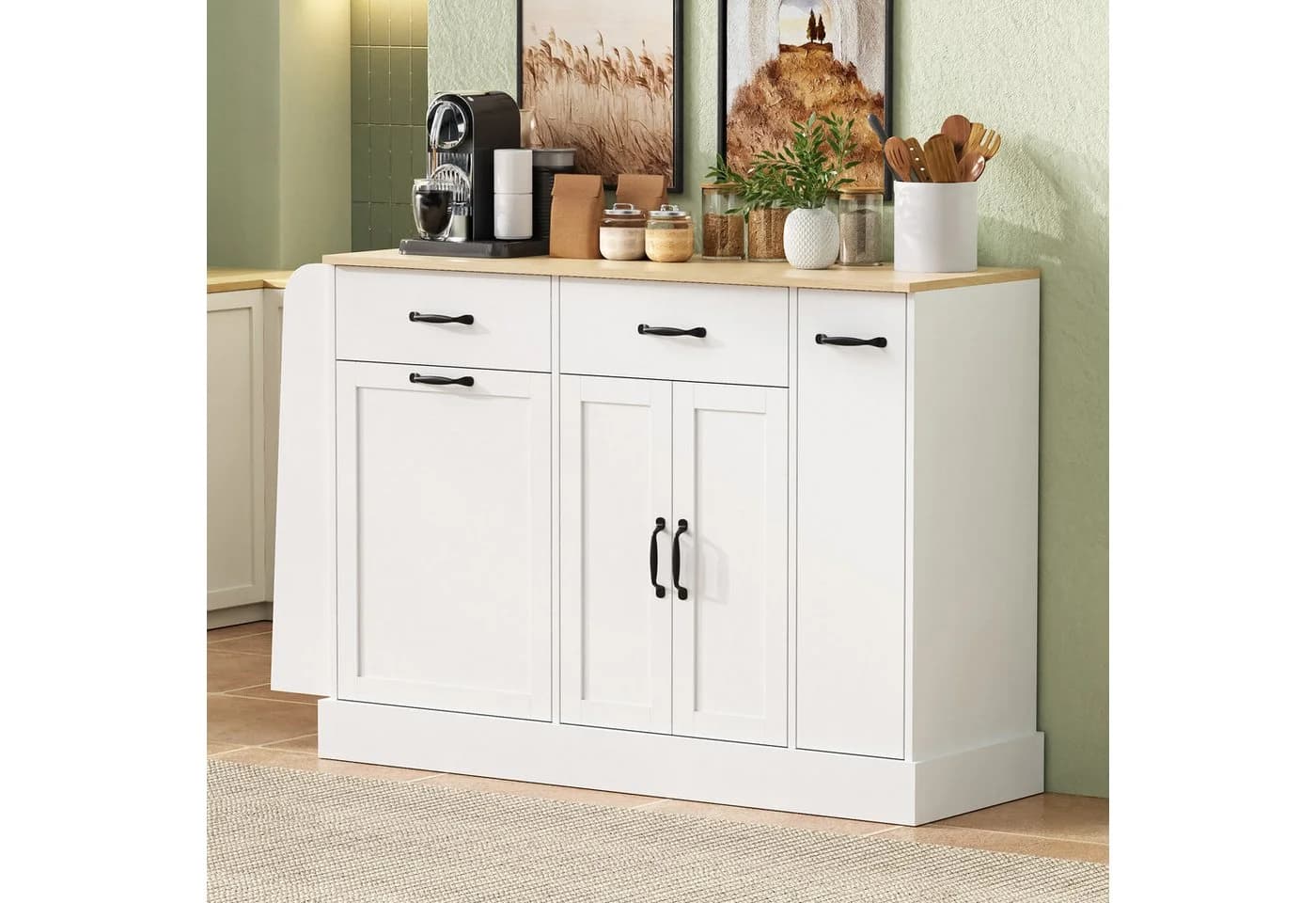 HAUSS SPOLE Sideboard Weiß mit Mülleimerfach und Schubladen