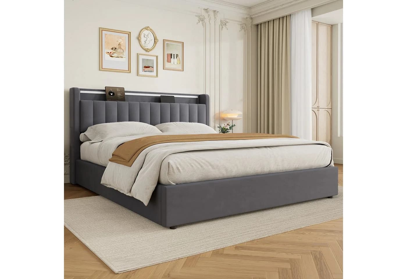HAUSS SPOLE Polsterbett mit Bettkasten 160x200 cm Grau Samt