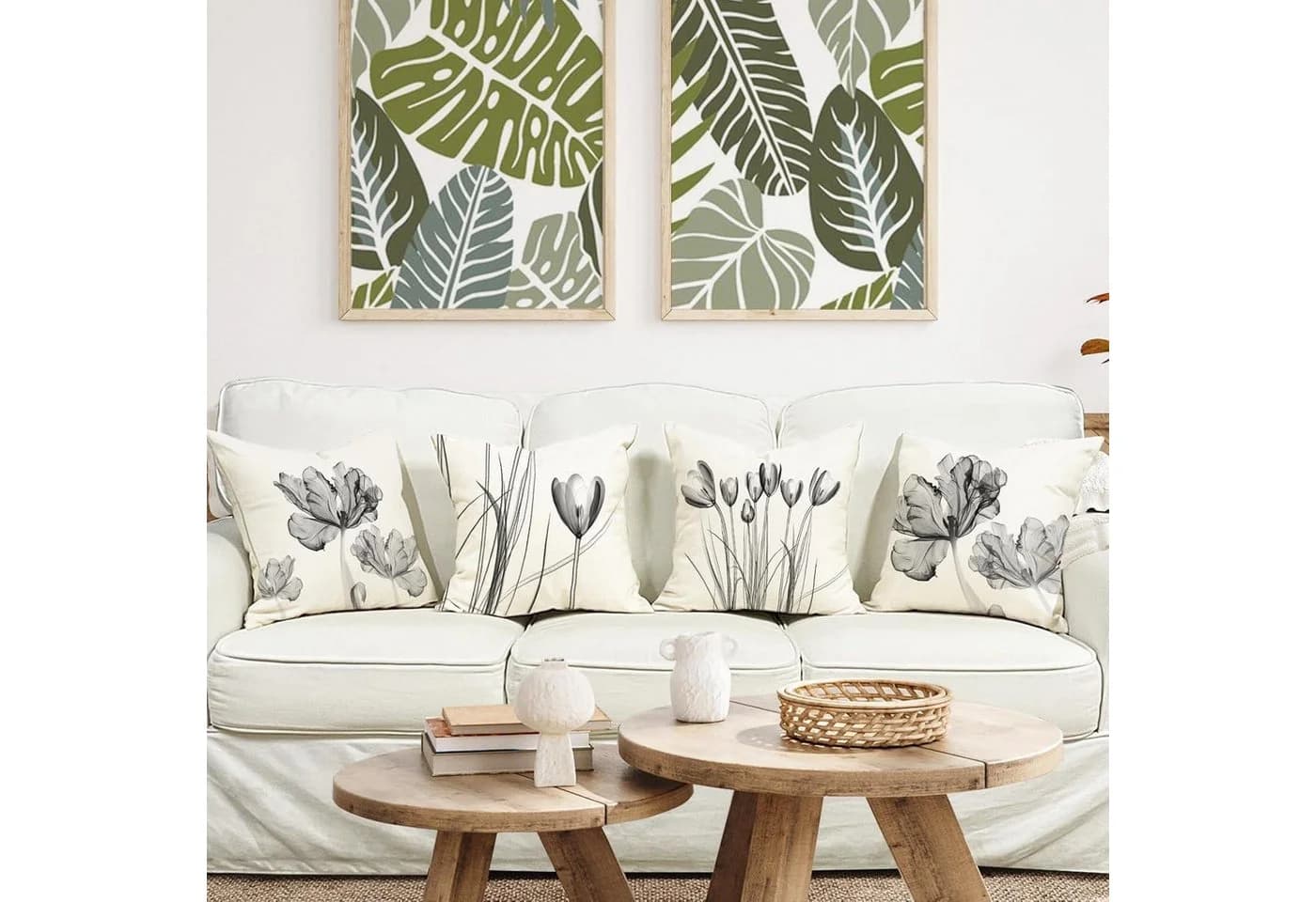 LuxusKollektion Kissenbezug Blumen 50x50 cm 4er Set Leinen
