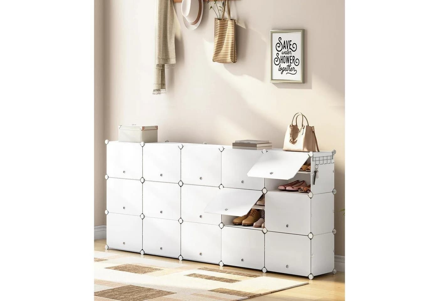 LuxusKollektion Schuhschrank Weiß 16 Fächer 64 Paar