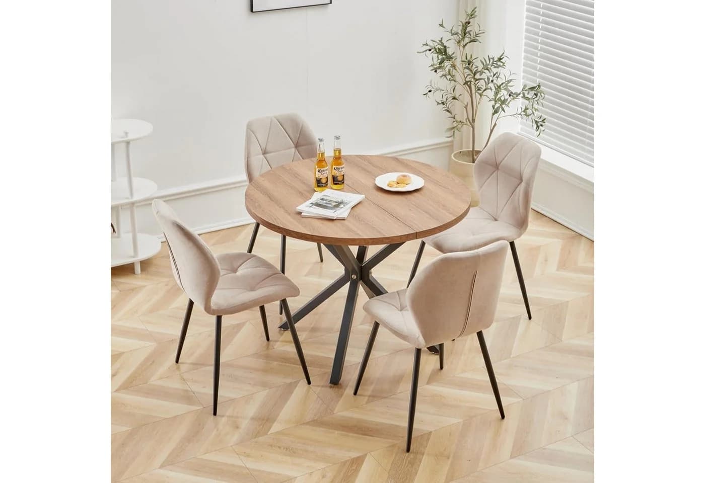 LuxusKollektion Esszimmerstuhl 6er Set gepolstert Beige Metallbeine