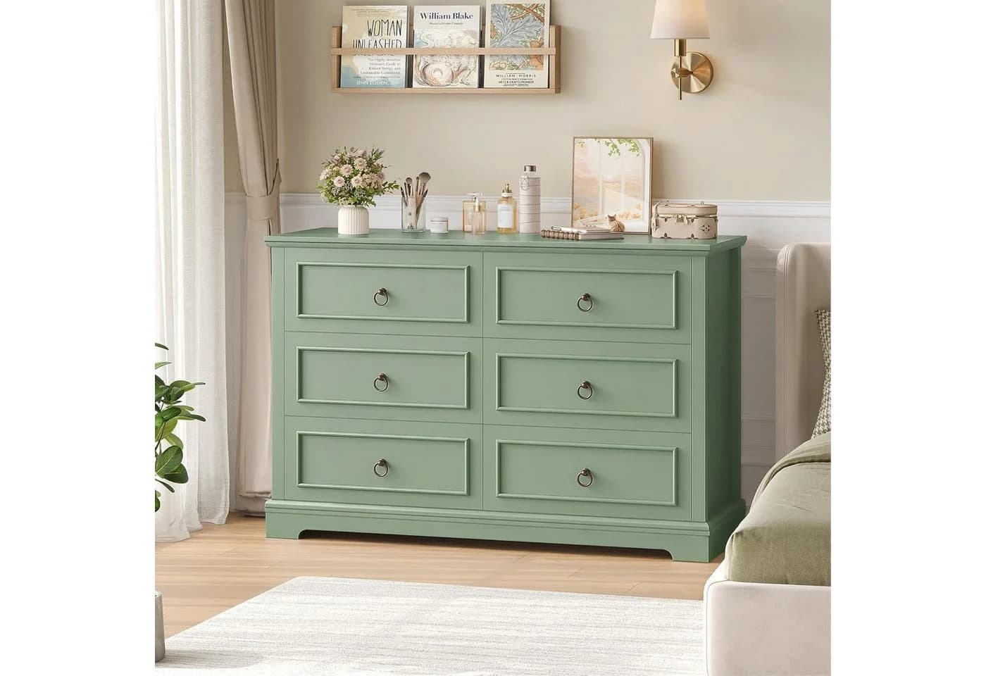 LuxusKollektion Kommode 6 Schubladen Grün Holzmaserung Sideboard