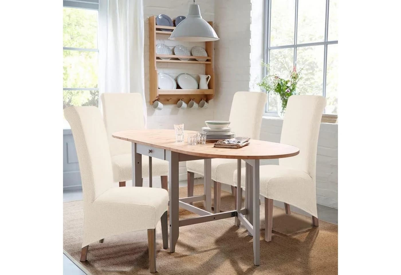 LuxusKollektion Stuhlbezug Cremeweiß XL 2er Set Stretch