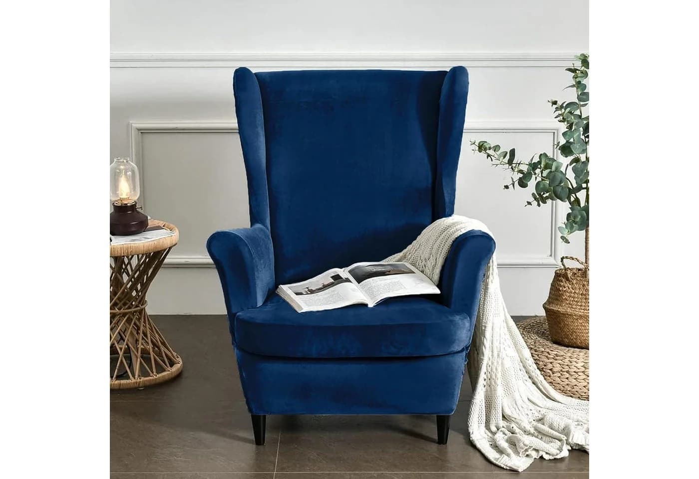 LuxusKollektion Hussen-Set Ohrensessel Marineblau 3-teilig Samt