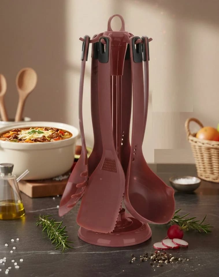 Cheffinger Kochbesteck-Set 7-teilig Bordeaux-Rot