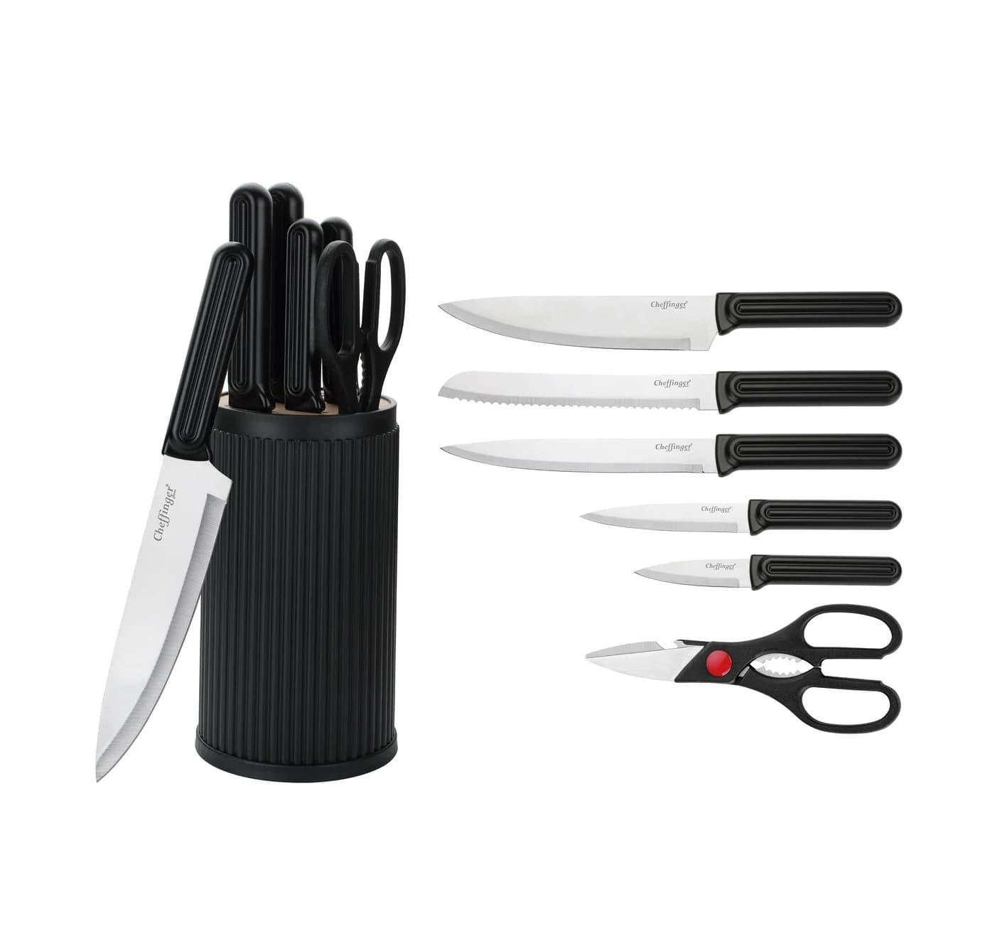 Cheffinger Messer-Set 7-tlg. mit Messerblock Schwarz Edelstahl