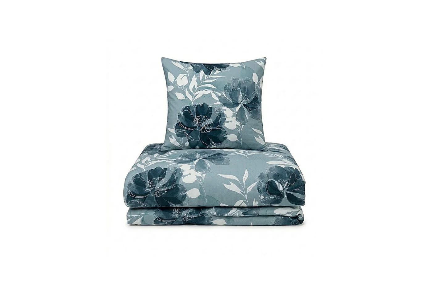 COFI 1453 Biber-Bettwäsche Blau Floral 2-teilig