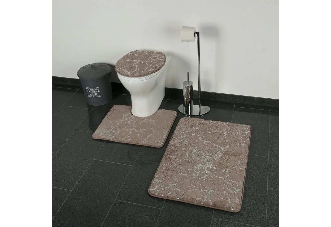 ZELLERFELD Badematte Marmor-Design Anti-Rutsch 3-teiliges Set