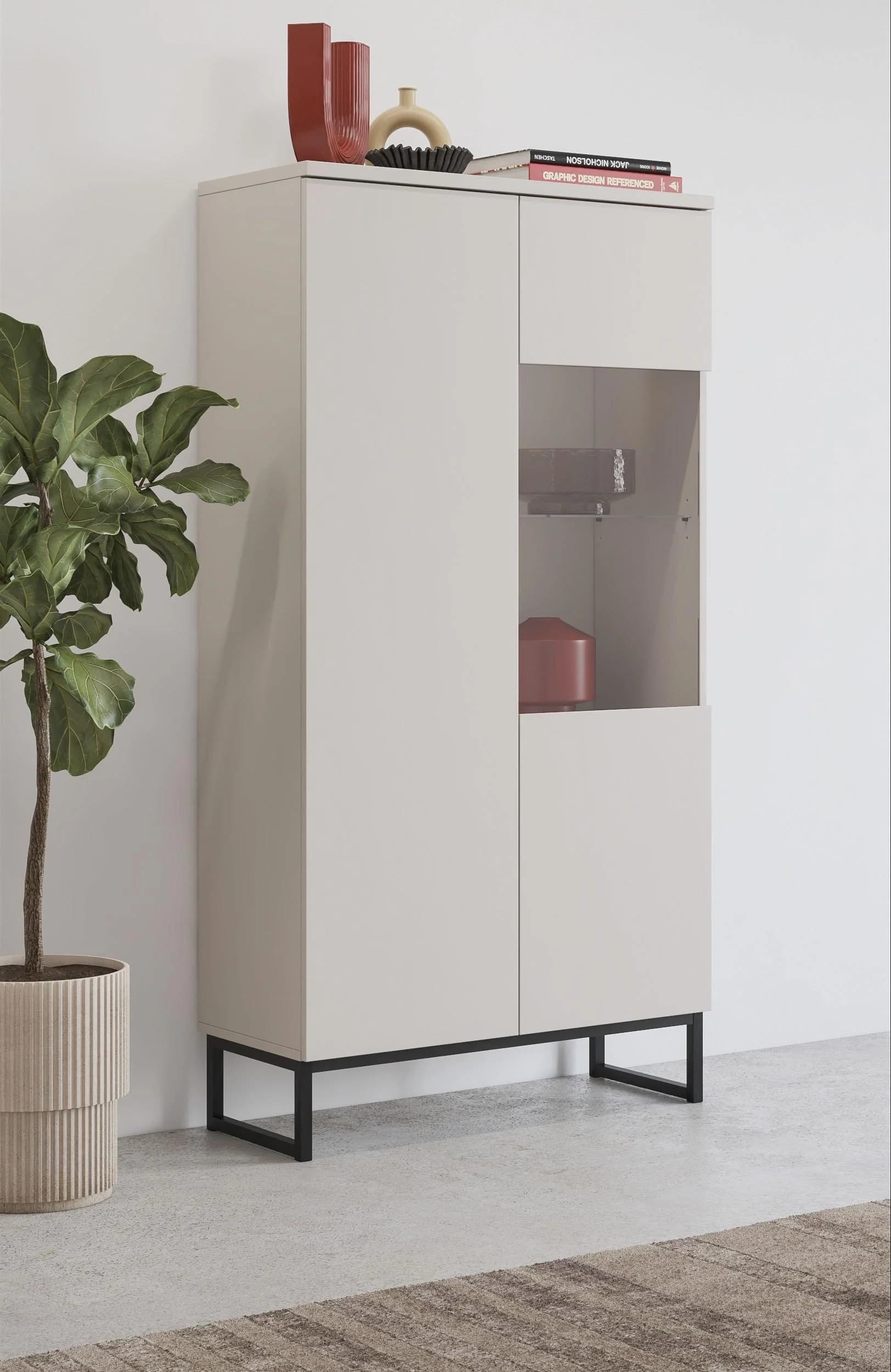 OTTO HOME Vitrine Modo II Grifflos Beige Schwarz 80cm