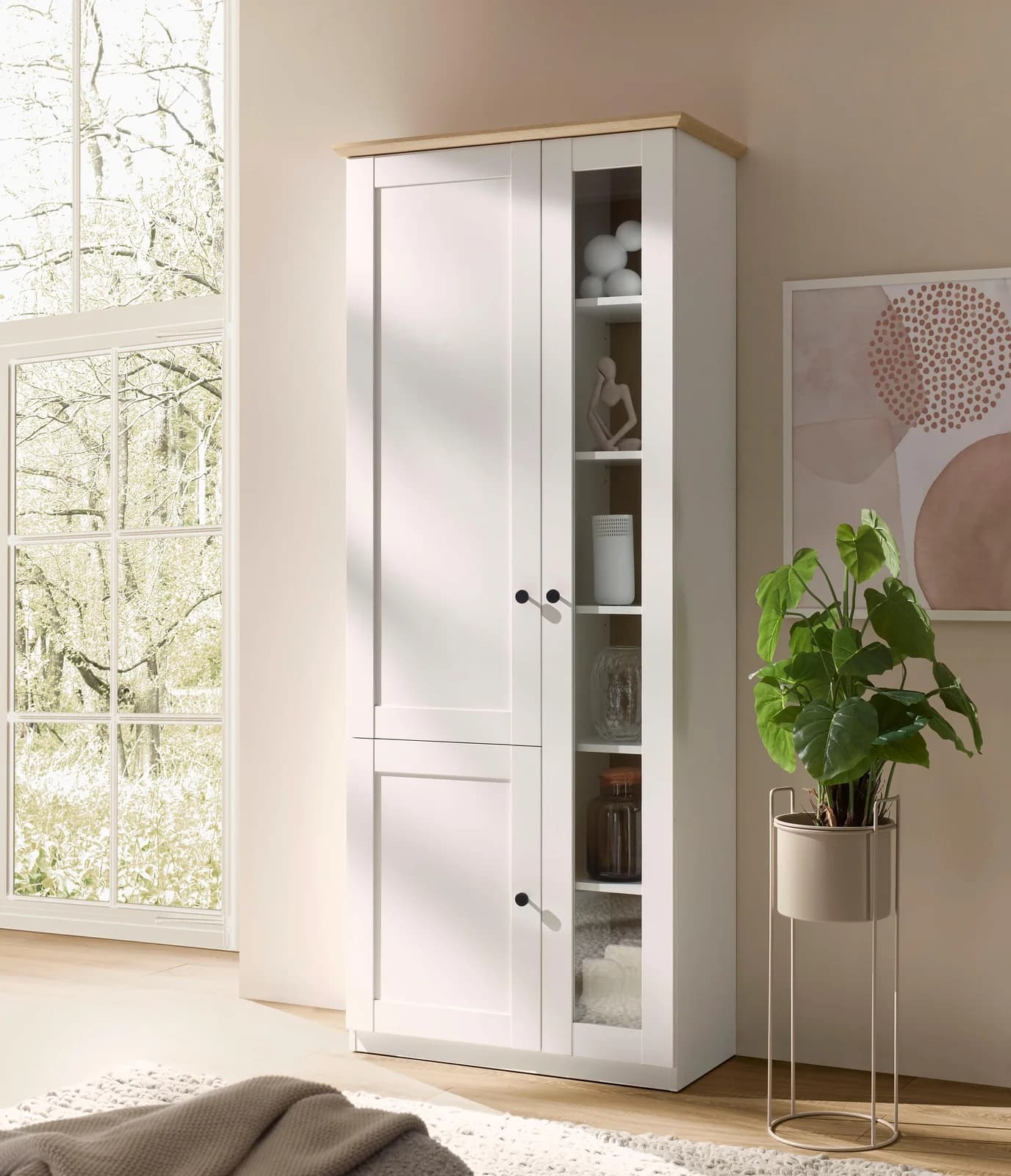 OTTO HOME Vitrine Brest Landhausstil Weiß Matt Eiche Dekor