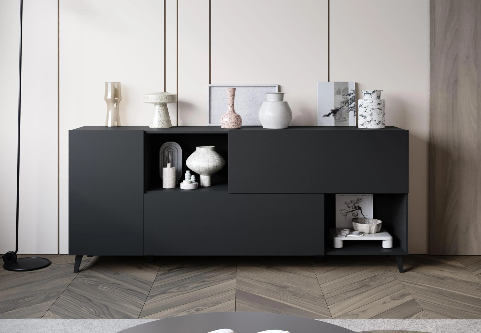 HOME AFFAIRE Sideboard "Phuket" Schwarz Matt 180cm