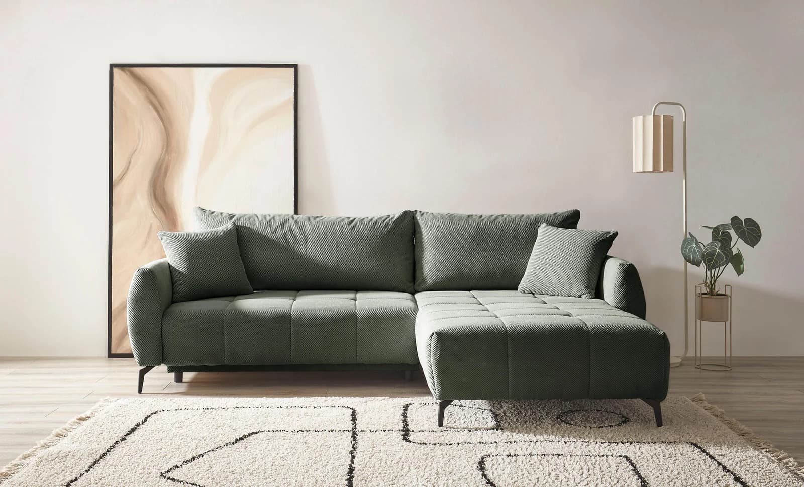 OTTO HOME Ecksofa JINNIE Grün mit Schlaffunktion und Recamiere