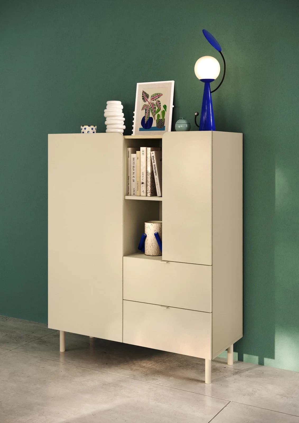 OTTO HOME Highboard Dobbiaco Beige Eiche 2 Türen 2 Schubladen