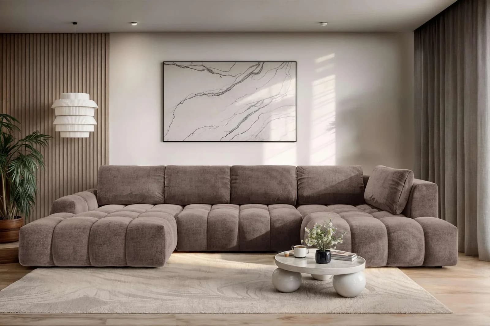 OTTO HOME AZITA U-Form Wohnlandschaft Braun Chenille Schlafsofa