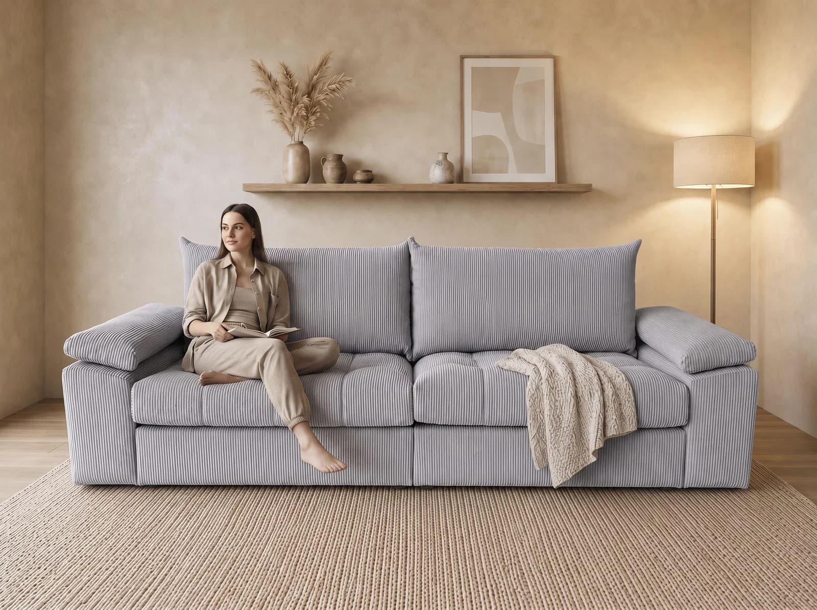 OTTO HOME Big-Sofa Soft&Cosy Pik XXL Cord Grau 303cm