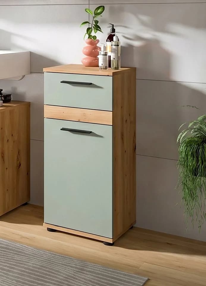 welltime Unterschrank LUCCA 35cm 1 Tür 1 Schublade Salbei Eiche
