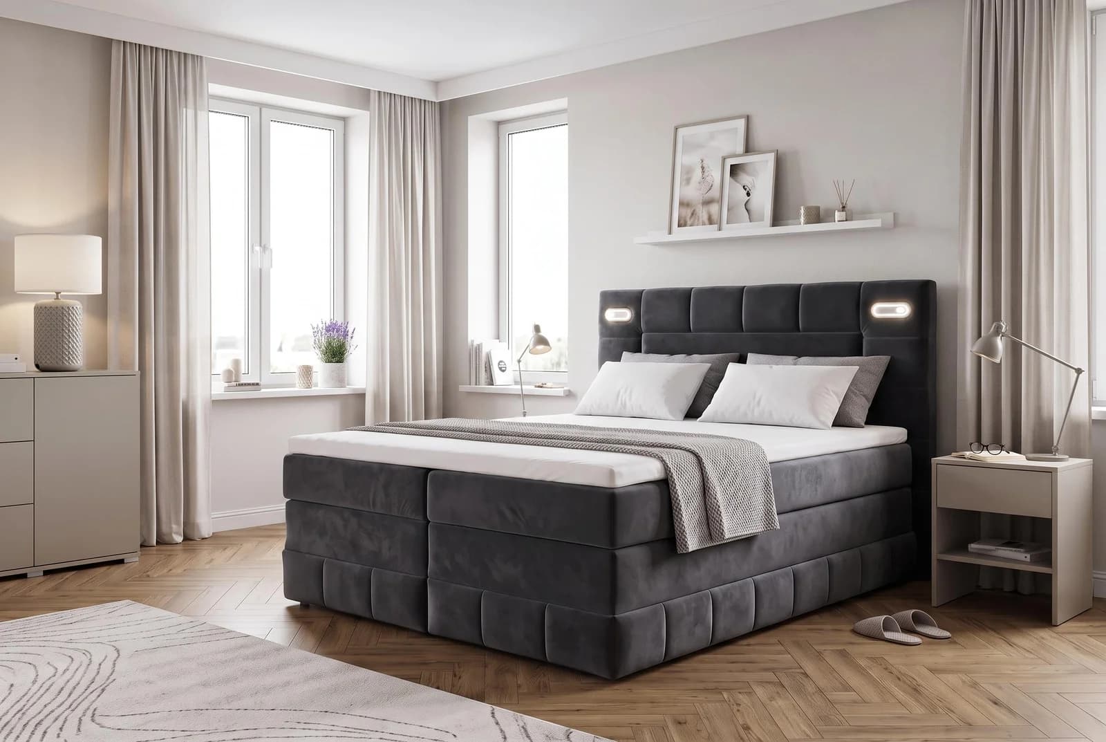 OTTO HOME PHILIPPA Polsterbett mit Bettkasten und Matratze H3 anthrazit