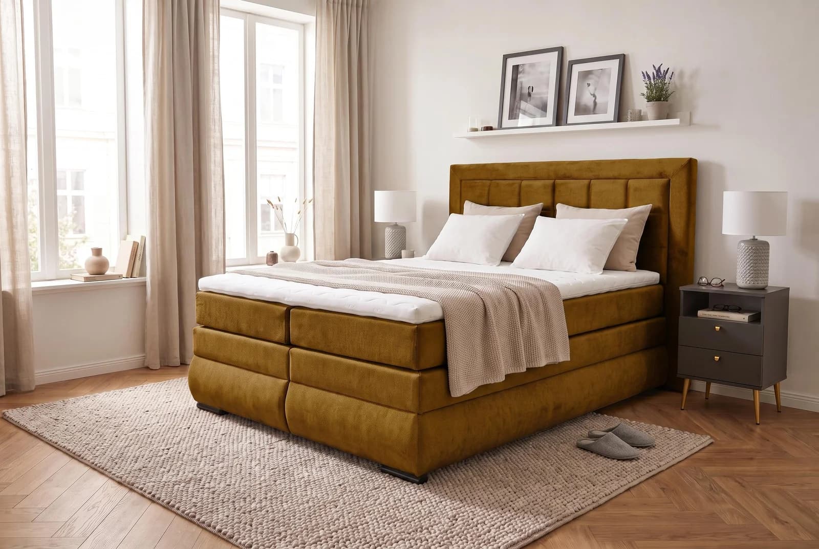 OTTO home MIVVA Polsterbett mit Bettkasten und Matratzen H3/H4 Gold