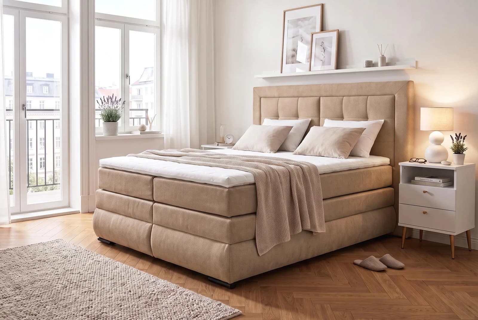 OTTO HOME Boxspringbett MIVVA mit Bettkasten und Matratze H3 Cappuccino
