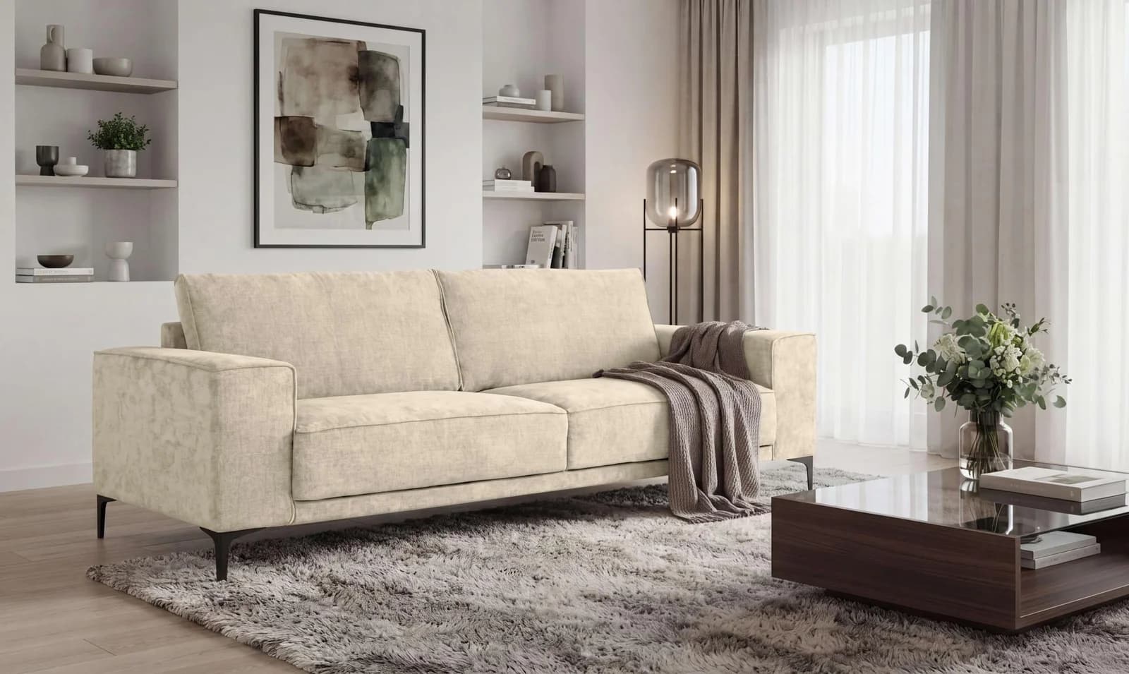 OTTO HOME OLAND 3-Sitzer Sofa Skandi-Design Chenille Bezug Beige