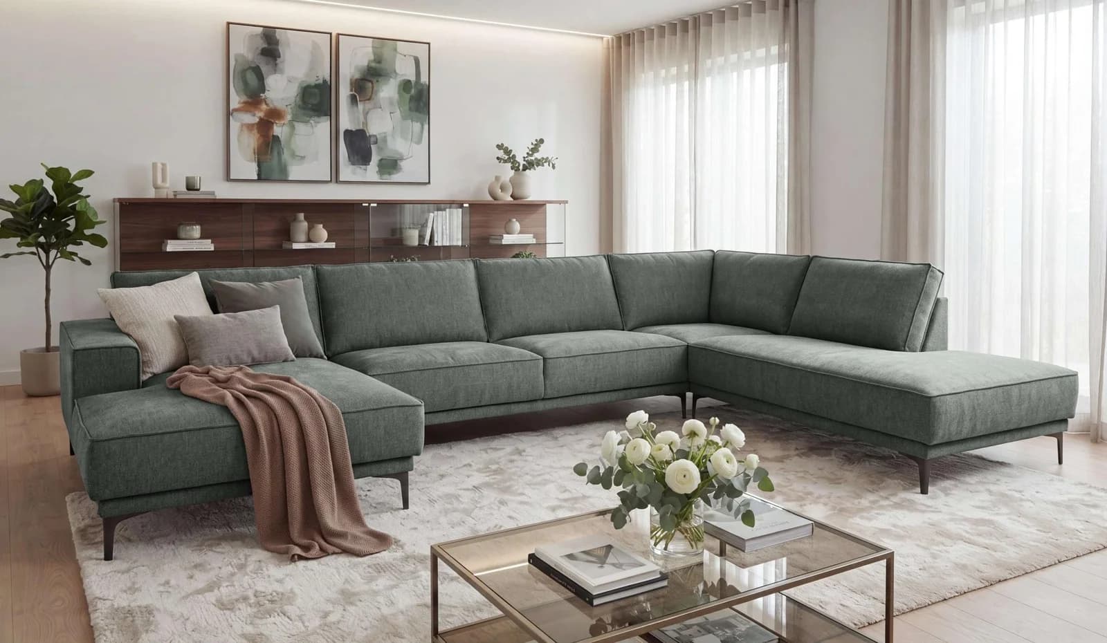 OTTO HOME Wohnlandschaft Oland U-Form Sofa Chenille Grau Skandi-Design