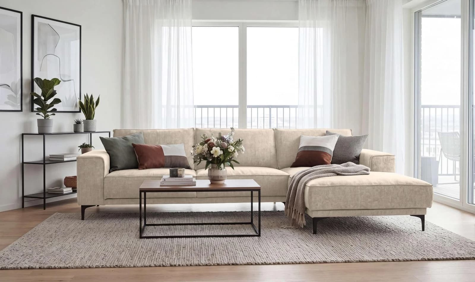 Ecksofa OTTO HOME Oland Chenille Cream L-Form Recamiere