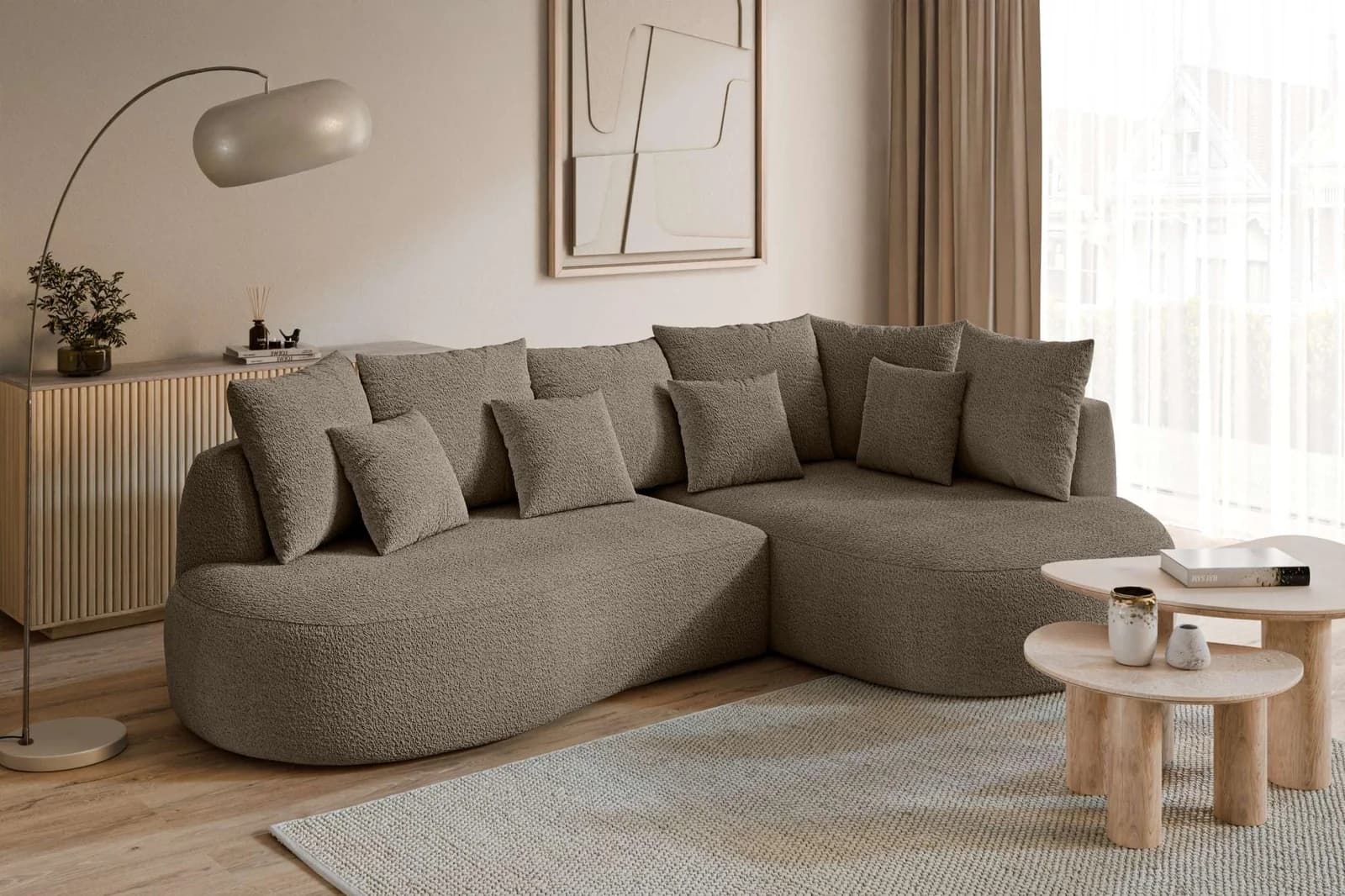 HOMSY BY ANA JOHNSON Ecksofa PEBBLA L-Form Braun Polyester