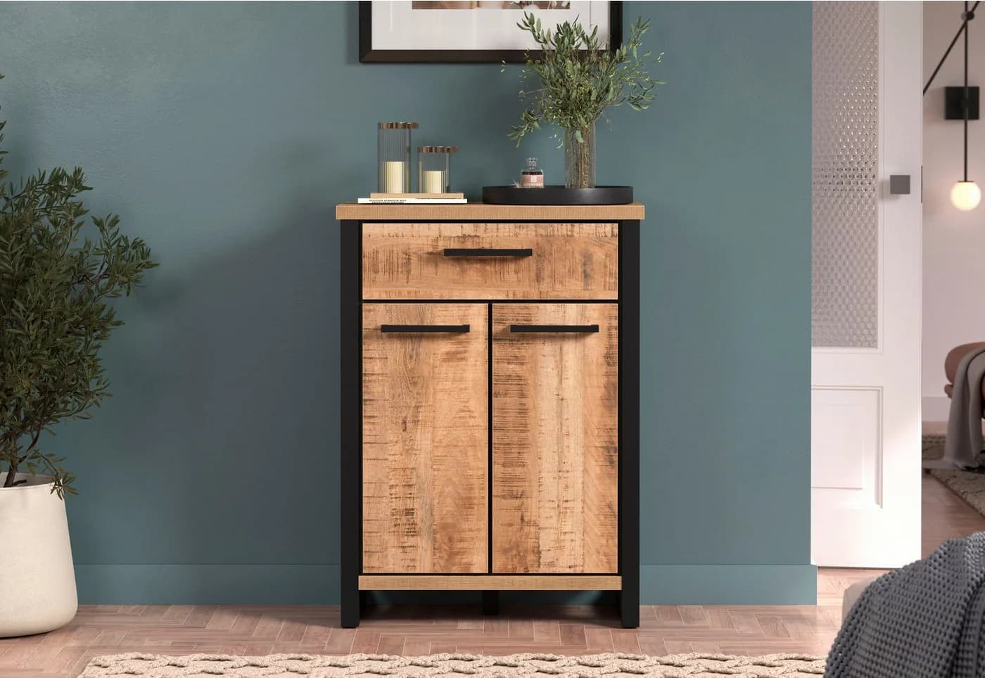 Home affaire Kommode Elda mit 2 Türen und 1 Schublade Braun/Schwarz