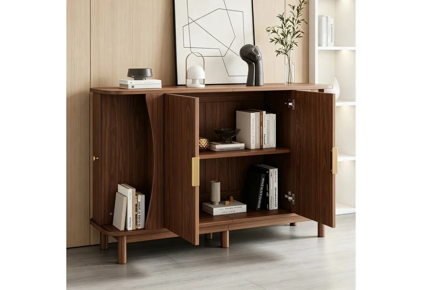 Merax Sideboard mit Schiebetüren Nussbaum