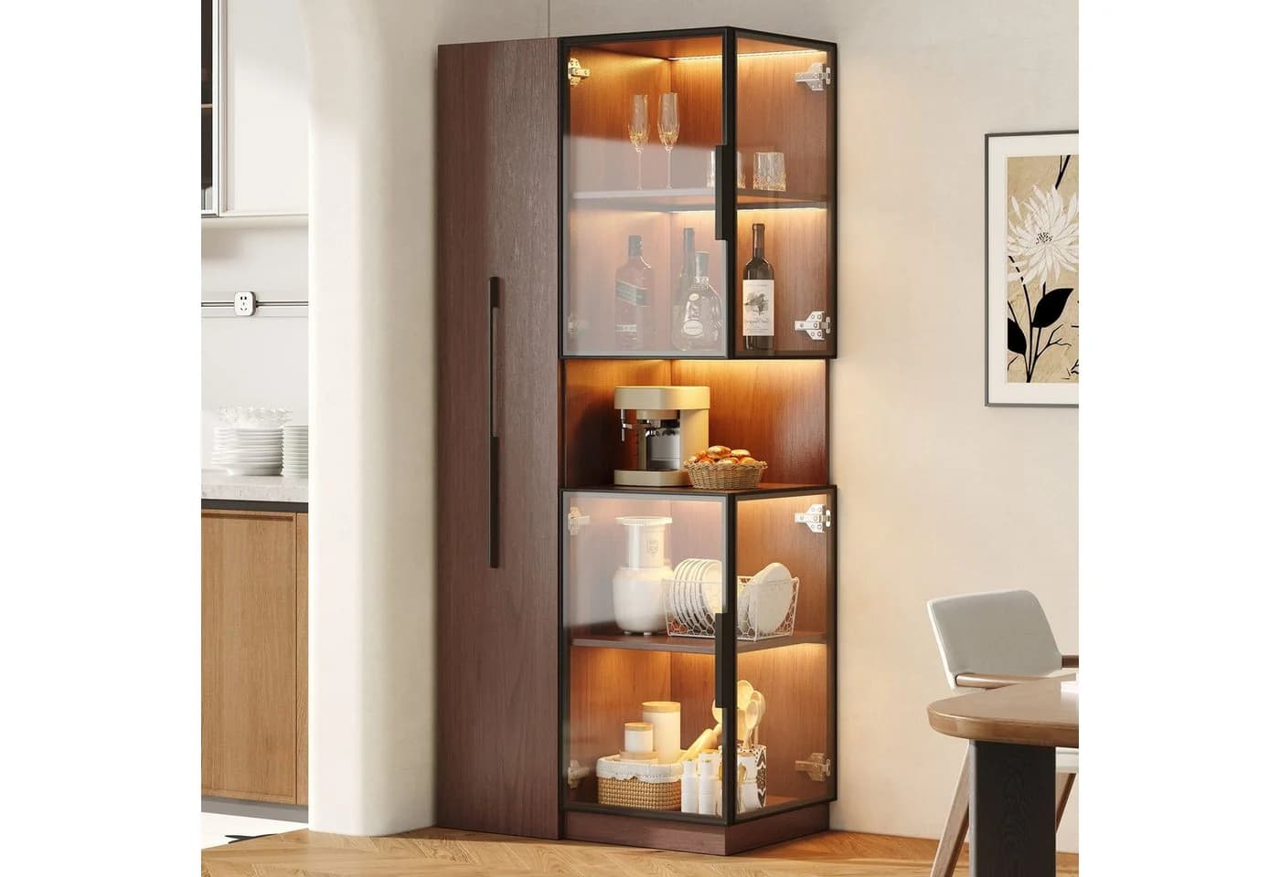 Merax Glasvitrine mit LED Beleuchtung und Bluetooth-Steuerung