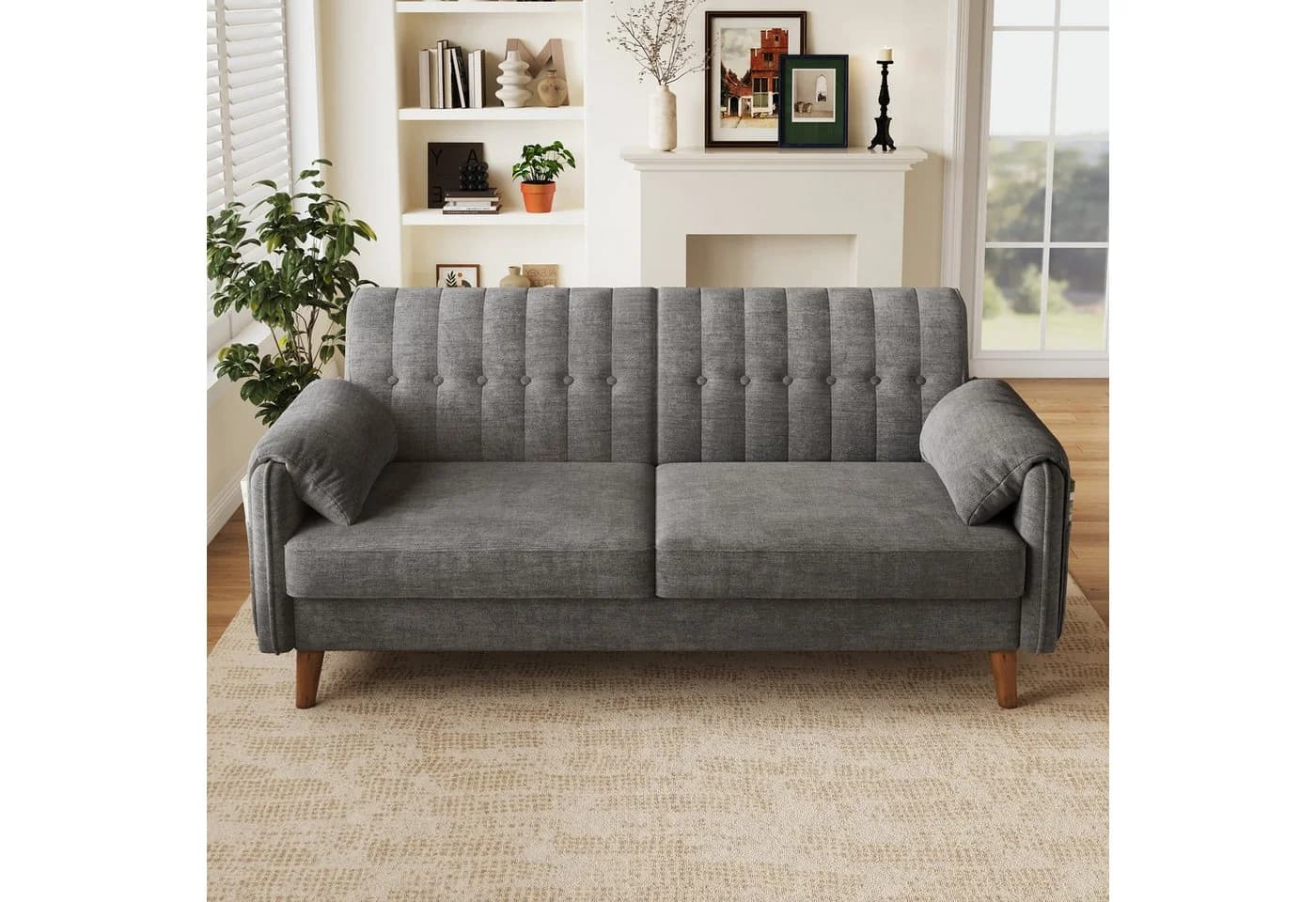 Merax 2-Sitzer Sofa Chenille Grau mit Seitentaschen