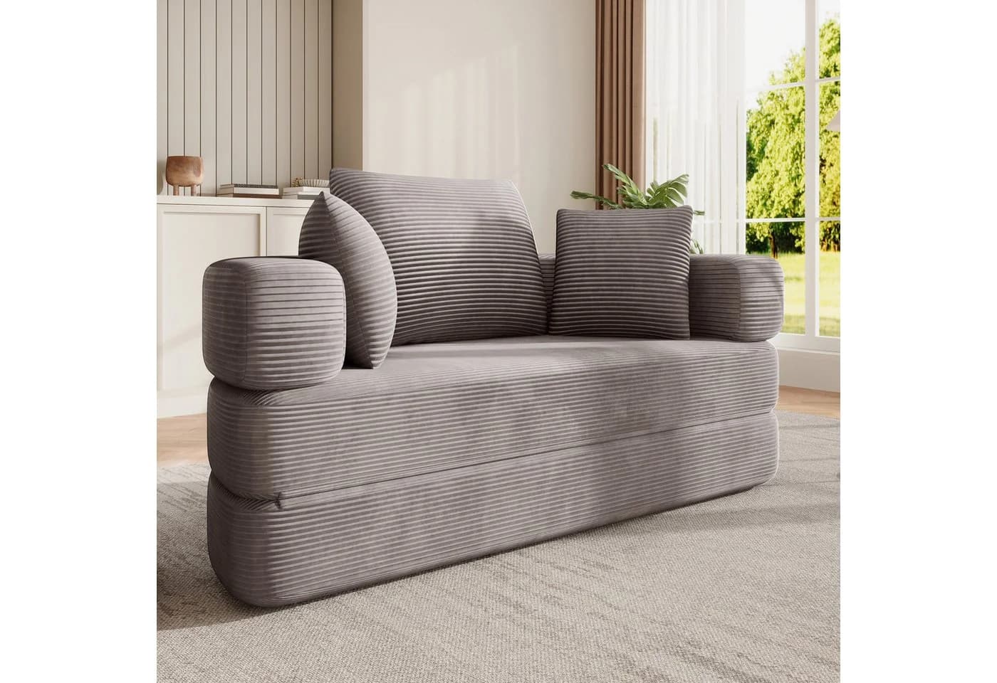 Merax Multifunktionales Boneless Sofa-Bett mit Schlaffunktion und Cordstoffbezug