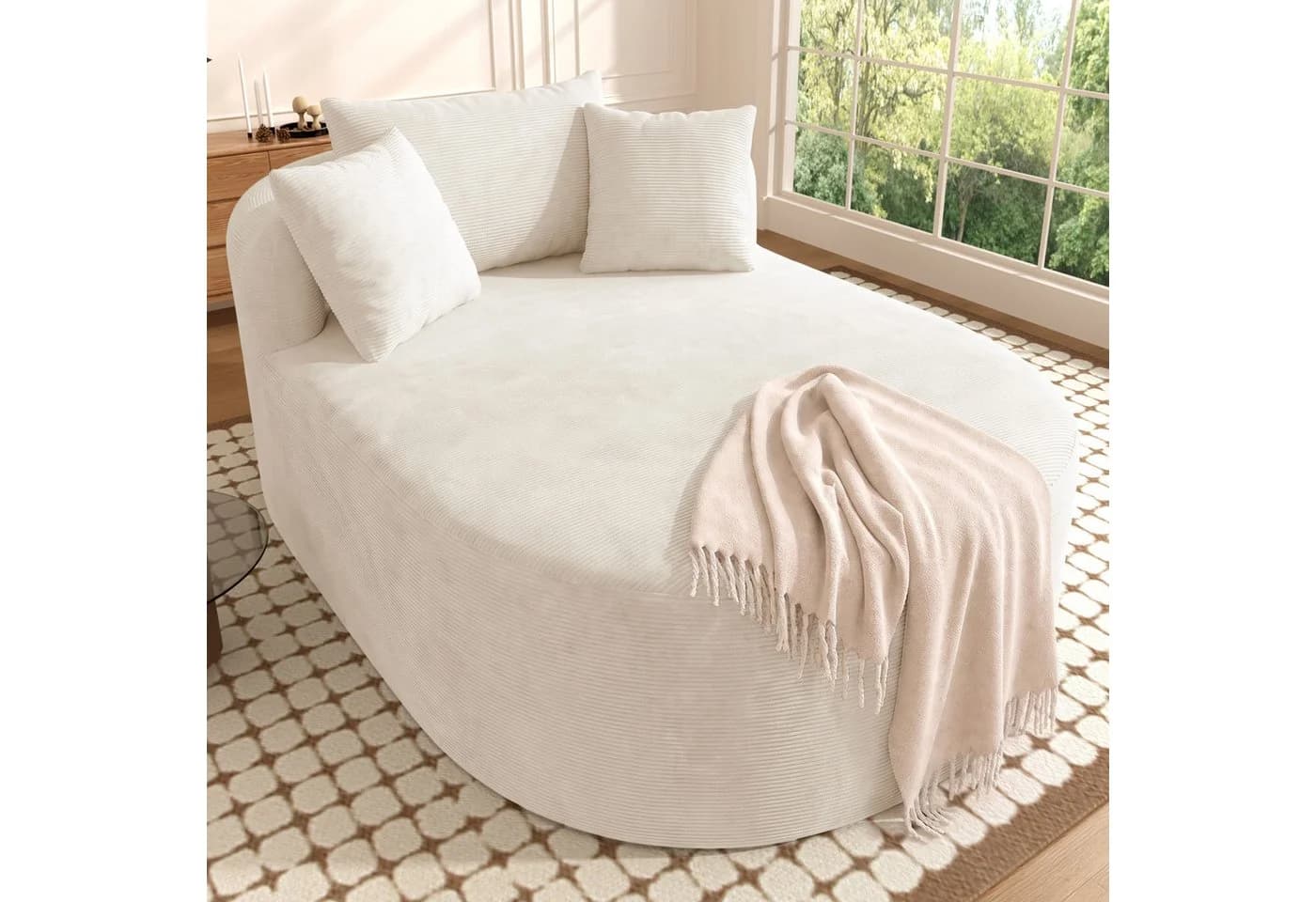 Merax Ovaler Relaxsessel Cord Beige/Grau/Grün Multifunktionaler Loungesessel